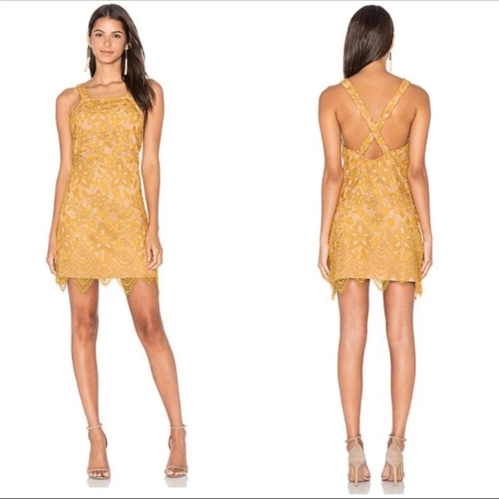 Wayf Yellow Lace Mini Dress